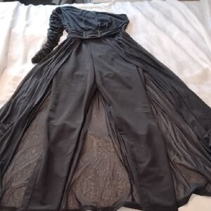 Fashion Nova Woman's Black One Sleeve Belted Mesh Jumpsuit,  Size M